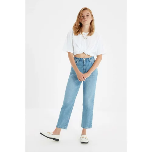 Trendyol Blue Iron-On High Waist Straight Jeans