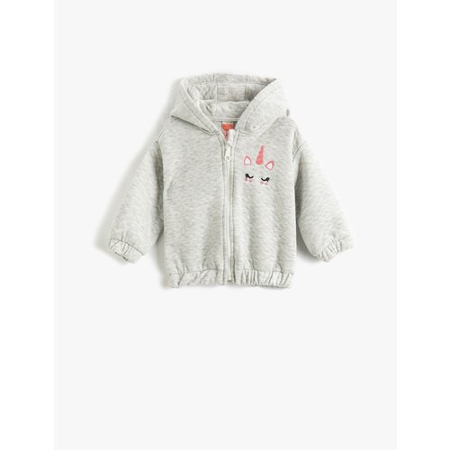 Koton Hooded Cardigan with Zipper. Quilted Unicorn, Embroidered Detail, Elasticated Cuffs and Waist. Slike