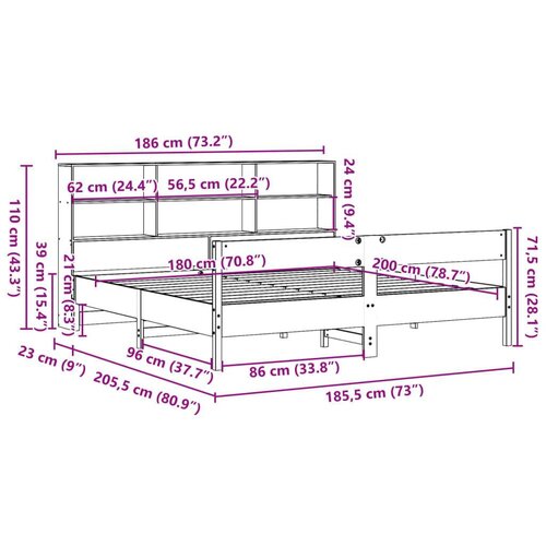  Knjižna postelja brez vzmetnice vo&amp;scaron;č. rjava 180x200 cm borovina Slike