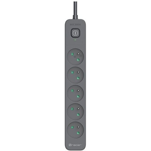 Tracer Produzni kabl 1.5m 5 uticnice sa 2 USB porta sa prenaponskom zastitom i prekidacem grafit TRALIS47813 Slike