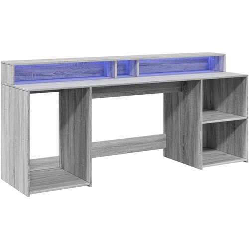  Radni stol s LED svjetlima siva boja hrasta 200x55x91 cm drveni Slike