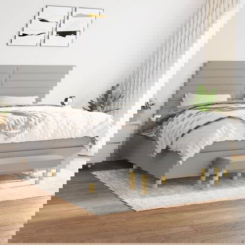 VidaXL Box spring postelja z vzmetnico svetlo siva 180x200 cm blago Slike