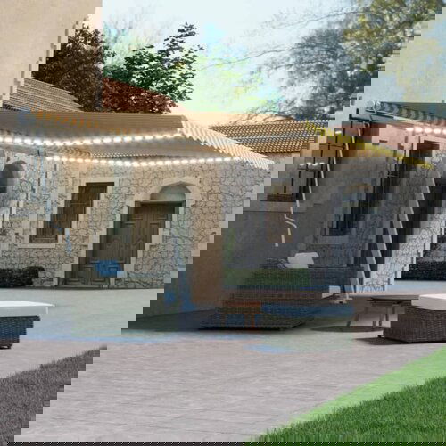 vidaXL ročno zložljiva tenda z led lučkami 500x300 cm rumena in bela Cene