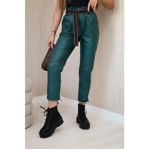 Kesi Włoski Waxed trousers with a belt green