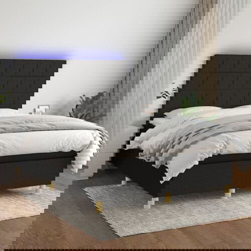 The Living Store Box spring postelja z vzmetnico LED črna 140x190 cm blago - Box Spring Postelja, (21503583) Slike