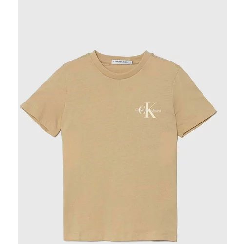 Calvin Klein Jeans Otroška bombažna kratka majica bež barva, IU0IU00624