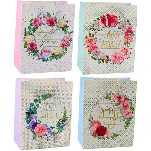GIFT Bag Patterns Flowers Best Wishes 23 x 18 x 10.5 cm Slike