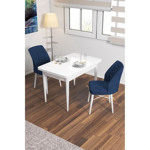 Hanah home trpezarijski set Arp, sto i 2 stolice, bela ploča, teget tkanina Babyface Cene