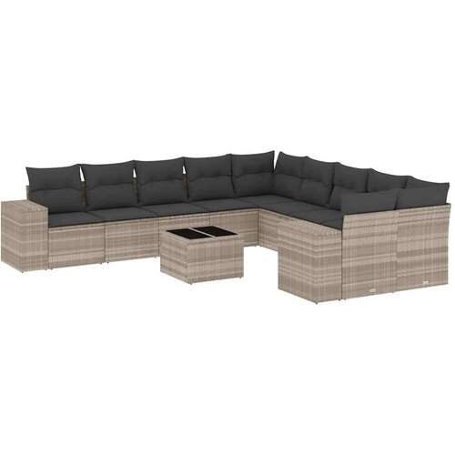 VidaXL 11-dijelni set vrtnih sofa poliratan s jastucima svijetlosivi Slike