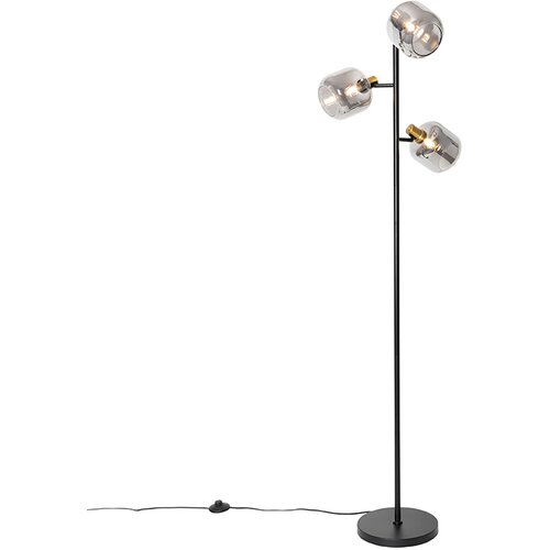 QAZQA Smart Vloerlamp zwart met goud met smoke glas 3-lichts incl. 3 Wifi P45 - Zuzanna Cene