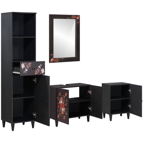  Set ormarića za kupaonicu s ladicama 4 pcs Čvrsto drvo manga Slike
