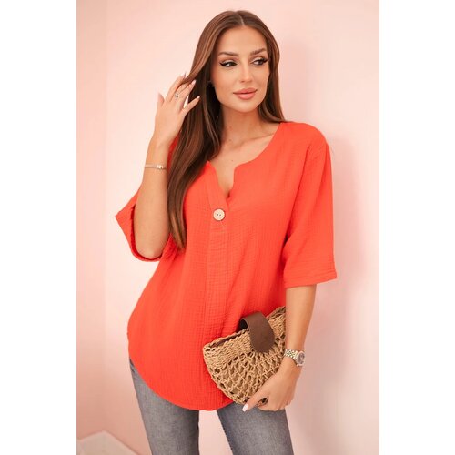 Kesi Włoski Women&amp;#039;s muslin shirt with a button red Slike