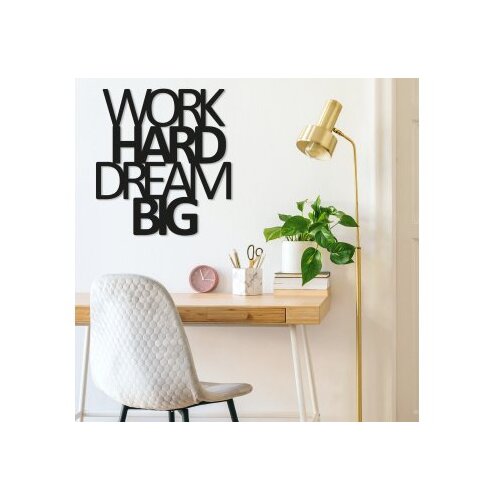 WALLXPERT Zidna dekoracija Work Hard Dream Big, 65x70 cm, 1,5 mm, Crna Cene