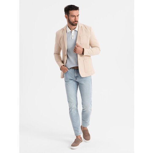 Ombre Men's SLIM knit jacket with subtle texture - beige Cene
