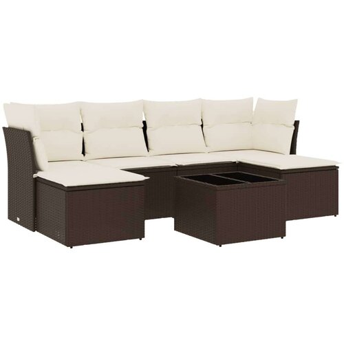 VidaXL 7-dijelni set vrtnih sofa od poliratana s jastucima smeđi Slike