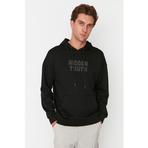 Trendyol Black Men&amp;#039;s Oversize Fit Hooded Long Sleeve Printed Thick Sweatshirt Slike
