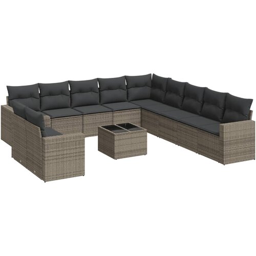  12-dijelni set vrtnih sofa od poliratana s jastucima sivi Siva Slike