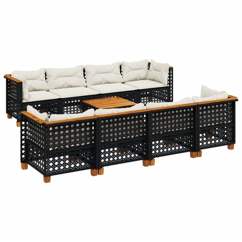  9-dijelni set vrtnih sofa s jastucima crni od poliratana Crna 55 x 55 x 36 cm Slike