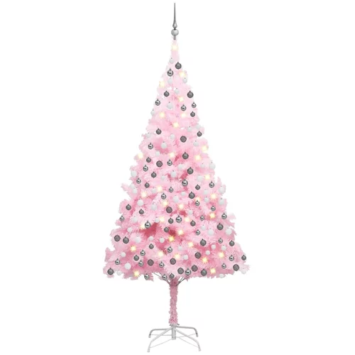 vidaXL umjetno božićno drvce LED s kuglicama ružičasto 210 cm PVC