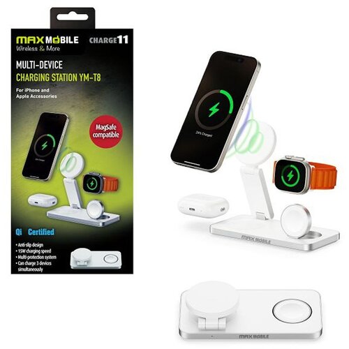 Max Mobile BEŽIČNI PUNJAČ YM-T8 PD MagSafe, SET 3U1 bijeli Cijene
