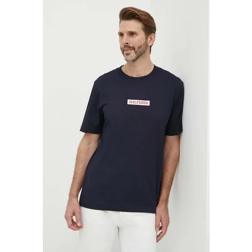 Tommy Hilfiger Pamučna majica za muškarce, boja: tamno plava, s aplikacijom, MW0MW34373
