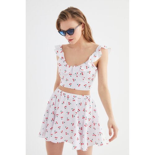 Trendyol Cherry Patterned Frill Detailed Bottom Top Set Slike