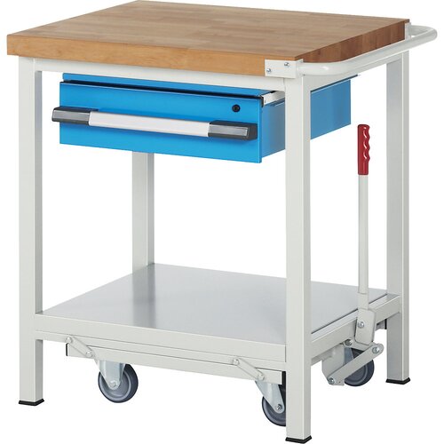 Eurokraft pro pomična in spustna delovna miza z ogrodjem serije 8, 1 viseč predal, odlagalna polica, &amp;scaron;xg 750 x 700 mm Slike