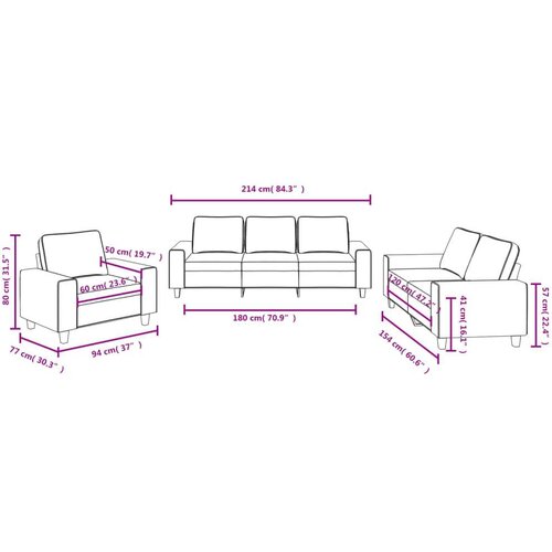 VidaXL 3-dijelni set sofa crvena boja vina od tkanine Slike