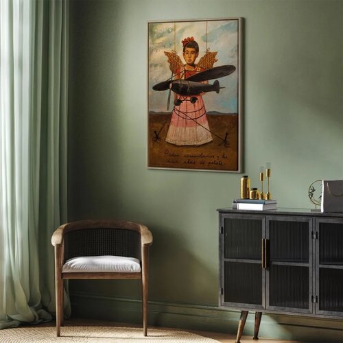  Slika - Frida Kahlo &amp;ndash; They Asked for Planes and Got Straw Wings 80x120 U prirodnom drvenom okviru Slike