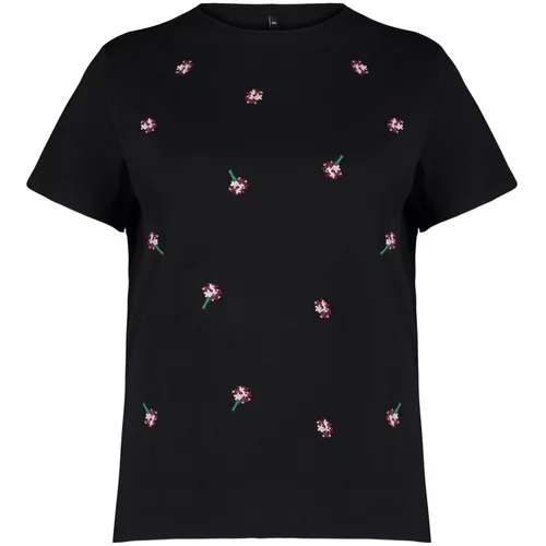 Trendyol Curve Black Embroidery Detailed Boyfriend Knitted T-shirt