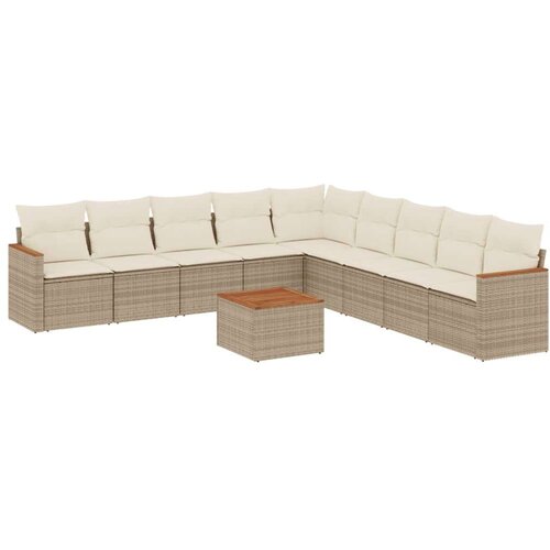  10-dijelni set vrtnih sofa s jastucima bež od poliratana Slike