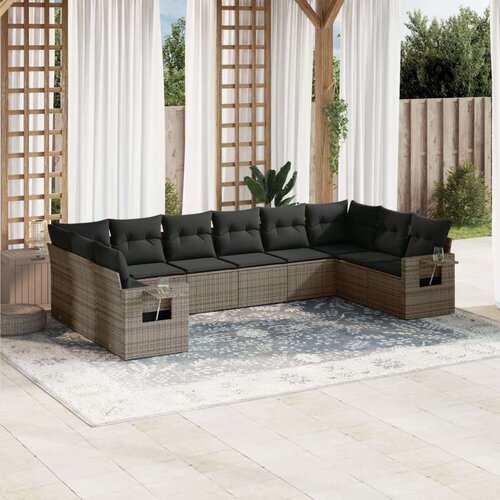vidaXL 10-dijelni set vrtnih sofa od poliratana s jastucima sivi Cijene