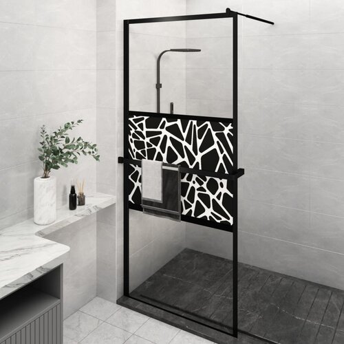  The Living Store Pregrada za tuš s polico črna 90x195 cm ESG steklo in aluminij - Stena Za Tuš, (21487583) Cene
