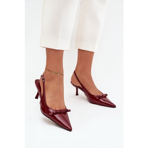 Boto Patent leather pumps with heel with bow burgundy Olvena Slike