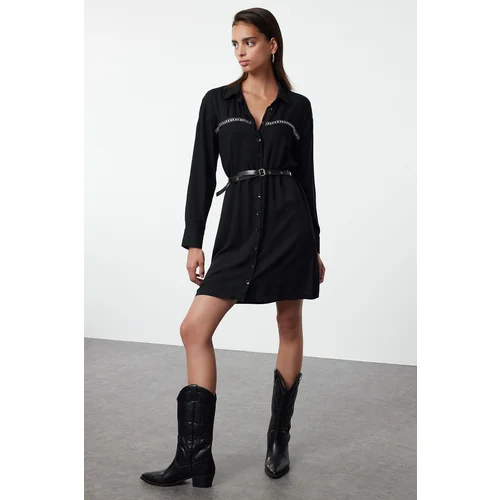 Trendyol Black Belted Troc Detailed Mini Woven Shirt Dress