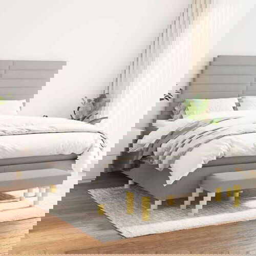  Box spring postelja z vzmetnico svetlo siva 140x200 cm blago, (20846805) Slike