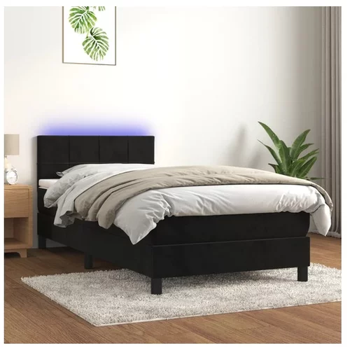  Box spring postelja z vzmetnico LED črna 100x200 cm žamet