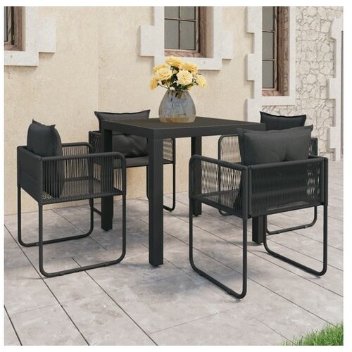  5-dijelni vrtni blagovaonski set od PVC ratana crni Cene