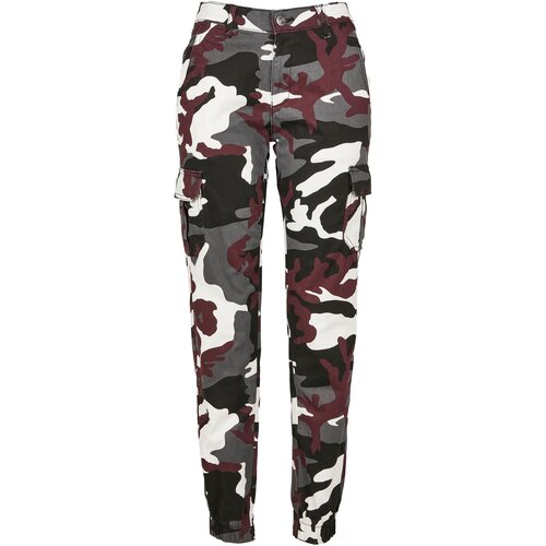 Urban Classics Camo Cargo Women's High Waisted Trousers with Burgundy Mask Cene