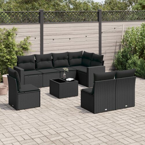  9-dijelni set vrtnih sofa s jastucima crni od poliratana Cijene