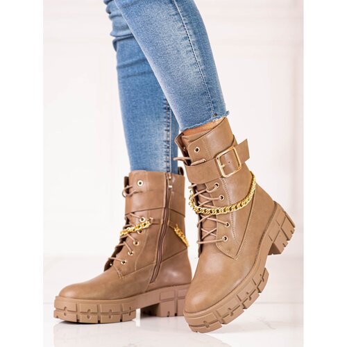 SHELOVET Beige women's workers on a thick sole Cene