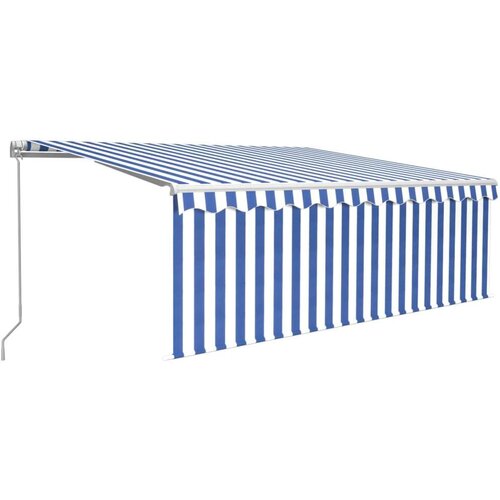 VidaXL tenda na ručno uvlačenje s roletom LED 4,5 x 3 m plavo-bijela Slike
