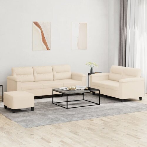  3-dijelni set sofa s jastucima bež tkanina od mikrovlakana Slike