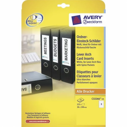 Avery Zweckform Vstavni kartončki za hrbtišča registratorjev 190 x 30 mm