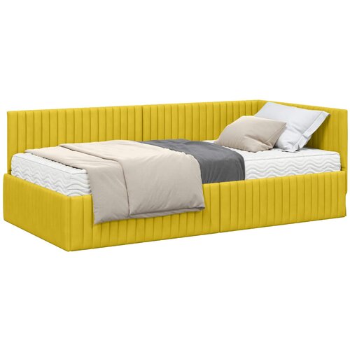vidaXL Kotni okvir postelje z matrico z vzglavjem 2 pcs Rumena Žamet, (5000155786) Cene