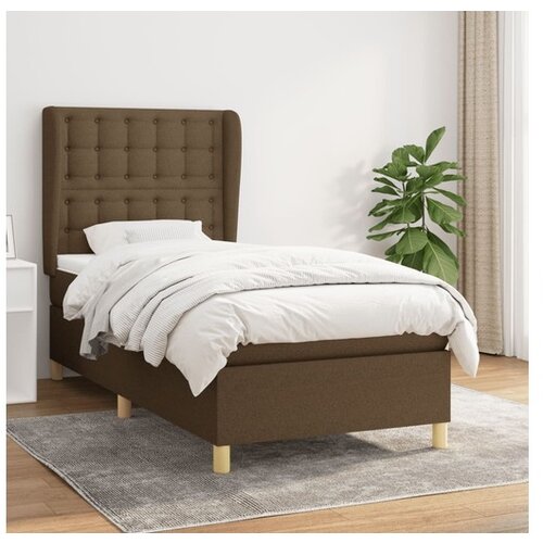 VidaXL Krevet s oprugama i madracem tamnosmeđi 90 x 190 cm od tkanine Slike
