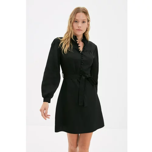 Trendyol Black Double Breasted Collar Dress