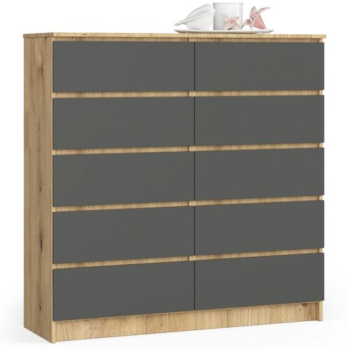 AKORD KOMODA K120 10SZ CLP PK DĄB ARTISAN / SIVI, (21703075) Cene