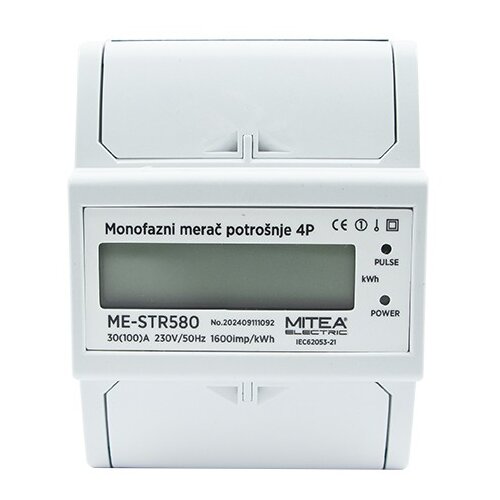 Mitea_Electric Monofazni merač potro&scaron;nje (strujomer) 100A za DIN &scaron;inu 4P 1600imp/kWh 230V ME-STR580 Cene