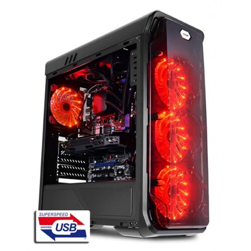 LC Power Case LC-988B-ONRed Typhoon, Midi-ATX Case,Black, HD Audio, 4x120mm red fan Cijene